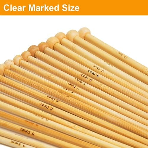 36PCS Bamboo Knitting Needles Set, BetyBedy Single Pointed Knitting Needles, 9 Inches Length Knitting Crochet Supplies for Beginners Handmade (18 Sizes from 2.0mm-10.0mm) thumbnail 5