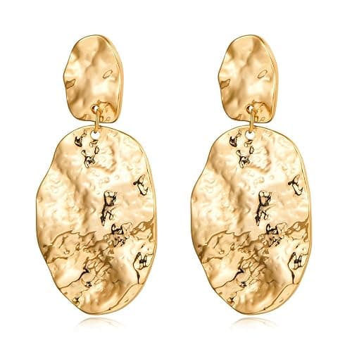 Chunky Gold Earrings for Women - Hammered Gold Plated Dangle Drop Jewelry Gifts - Image 1
