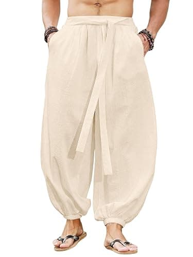 OYOANGLE Men's Harem Pants with Pocket Baggy Hippie Loose Fit Elastic Waist Wide Leg Japanese Pants - Image 1