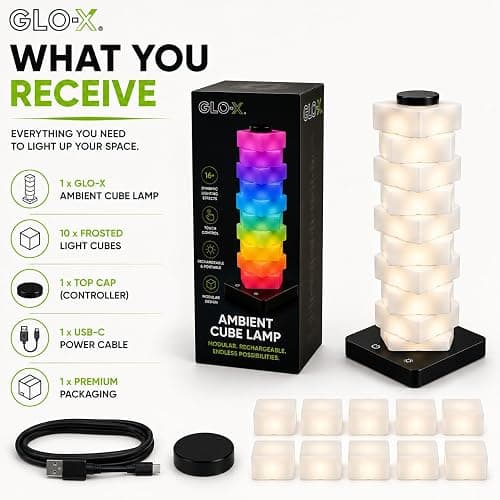 GLO-X Modular RGB Desk Lamp, Stackable LED Touch Light for Gaming & Bedroom | 16+ Color Changing Effects; USB Powered; Create Shape; Night Light; Mood Lighting; Kids Room; Desk Decor; Great Gift Idea thumbnail 9