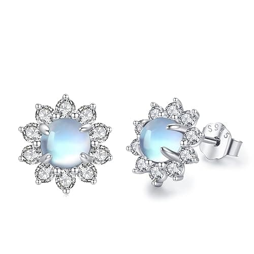 Turquoise/Moonstone Earrings 925 Sterling Silver Celtic Knot/Bohemia Style Stud Earrings Jewelry for Women Hypoallergenic Earrings for Sensitive Ears - Moonstone Earrings