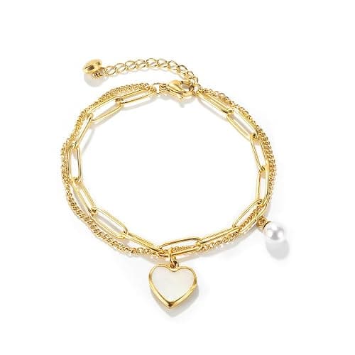 SpetngSake Armband Damen Gold,Verstellbar Armbänder Gold,Bracelet Gold Schmuck Damen,Gold Armband Damen Wasserfest,Charm Goldenes Armbänder Damen,Kette Armkette mit Herz Anhänger,für Frauen Mädchen - Image 1