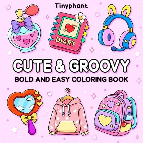 Cute & Groovy: Coloring Book for Adults and Kids: Large, Bold, and Easy Designs of Lovely Objects - Image 1