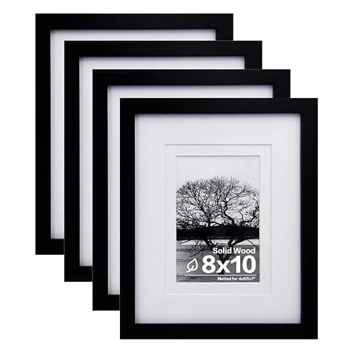 Egofine 8x10 Picture Frames Set of 4, Made of Solid Wood Covered by Plexiglass 4x6 and 5x7 with Mat or 8x10 without Mat, for Table Top Display and Wall Mounting Photo Frame Black - Image 1