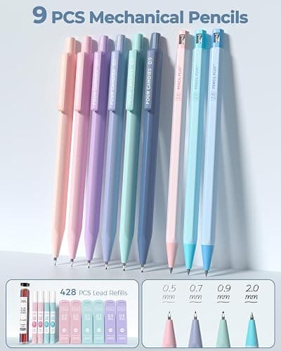 Four Candies 56 PCS Aesthetic School Supplies with Cute Pencil Case, 6 Multicolor Pen, 12 Pastel Highlighters, 5 Gel Pens Black Ink, 9 Mechanical Pencils for Student Stationary Set Preppy Stuff (Blue) thumbnail 7