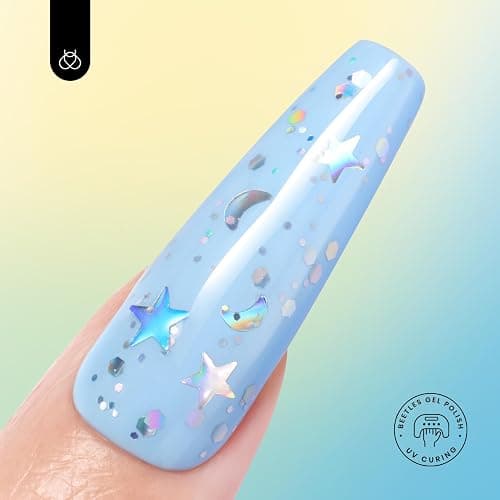 beetles 2 In 1 Silver Glitter Top Coat, 15 ML No wipe Stars Moon Halo Top Coat Soak Off UV Uv Led Gel Nail Polish Long Lasting Highly Shine Manicure Art Decoration Supplies thumbnail 3
