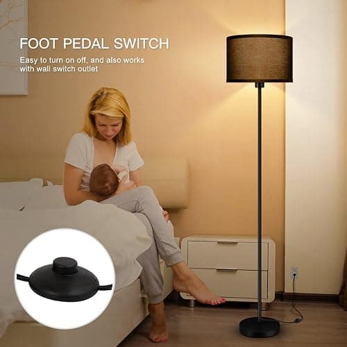 AUQUEE Floor Lamps for Living Room, Modern Standing Lamp, Black Lamp Shades, Foot Switch, Simple Pole Lamps Corner Lamp for Bedroom,Office, Living Room, Den, Bright Reading Floor Lamp(Without Bulb) thumbnail 2