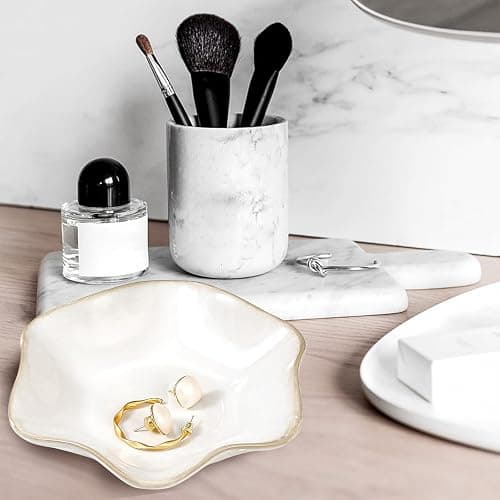 Binoster Keramik Schmuckschale,zimmer deko aesthetic room decor,Schlüsselablage,kleiner Ringhalter,Schmuckteller,Schmucktablett,Auffangschale,dekoration aesthetic,Nachttisch-Dekoration (BigWhite) thumbnail 5