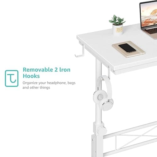 WINAZ Rolling Standing Desk with Wheels, 32" Adjustable Height Small Portable Teacher Desk for Classroom, Mobile Treadmill Walking Pad Table for Laptop, Compact White Home Office Workstation thumbnail 8