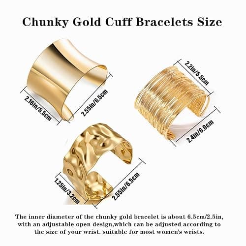 Abiotp 3PCS Gold Chunky Cuff Bracelets for Women Irregular Minimalist Statement Bangle Bracelets Set Open Wide Bangle Arm Cuff Upper Arm Punk Jewelry thumbnail 5