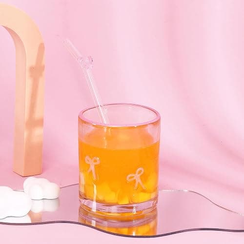 AIOMOB Pink Bow Icon Juice Glass Coquette Bow Aesthetic Anthropologie Cup 14 Oz Double Old Fashioned Icon Hand Blown Glass with Heavy Base for Cute Cocktail Glasses Women Friend Party thumbnail 2