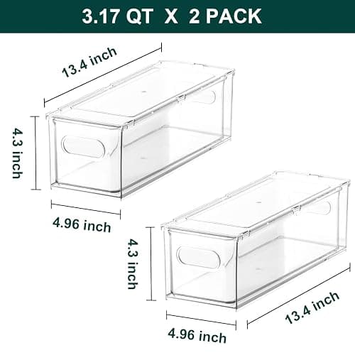 LALASTAR 2 Pack Fridge Organizer with Pull-out Drawer, Stackable Freezer Organizer Bin, Pantry Organization and Storage, BPA Free, 3.17QT thumbnail 2
