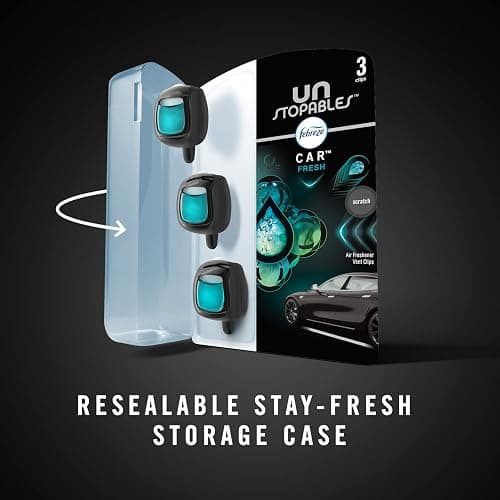 Febreze Unstopables Car Odor-Fighting Car Freshener Vent Clip Paradise Scent, .07 oz. Car Vent Clip, 3 Count and Stay-Fresh Storage Case thumbnail 4