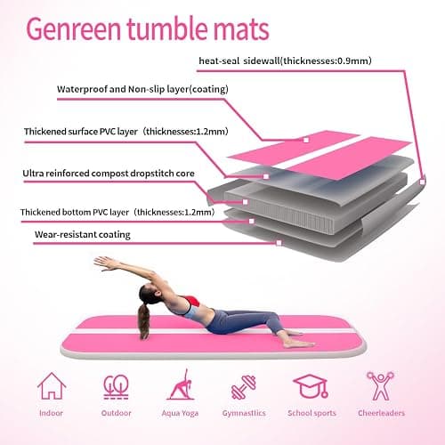 Genreen,tumble mat,tumble mats for kids,tumble mats,inflatable mat,cheer mat,gymnastic mat,mat for gymnastics,tumbling mats for kids,material improvement,multicolor,various sizes thumbnail 3