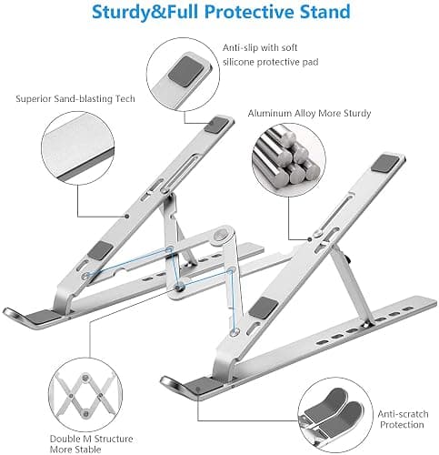 Leeboom Laptop Stand for Desk, Adjustable Foldable Aluminum Riser, Silver | Supports most 10-15.6 inch laptops and tablets with adjustable height and angle for improved comfort thumbnail 4
