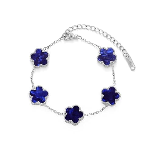 TICVSS Four Leaf Clover Bracelet for Women Platinum Plated Stainless Steel Lucky 4 Leaf Silver Chain Link Bracelet Jewelry Gift for Women - Image 1