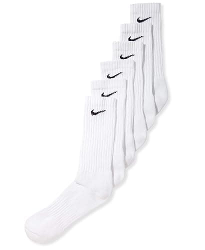 NIKE Dri-Fit Classic Cushioned Crew Socks 6 PAIR White with Black Swoosh Logo) LARGE 8-12 thumbnail 3