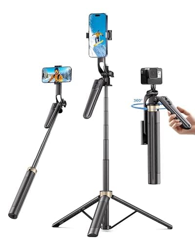 72" Phone Tripod, Tripod for iPhone with Wireless Remote Control, Portable Selfie Stick for iPhone, Live Streaming, Video Recording, Compatible with Cell Phones, Cameras - Image 1