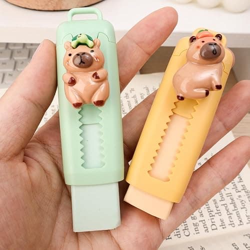 1Pcs Capybara Retractable Erasers, Cute Rubber Push-Pull Eraser, Pencil Erasers for Students Capybara Lovers School Office Supply Stationery (Random Color) thumbnail 4