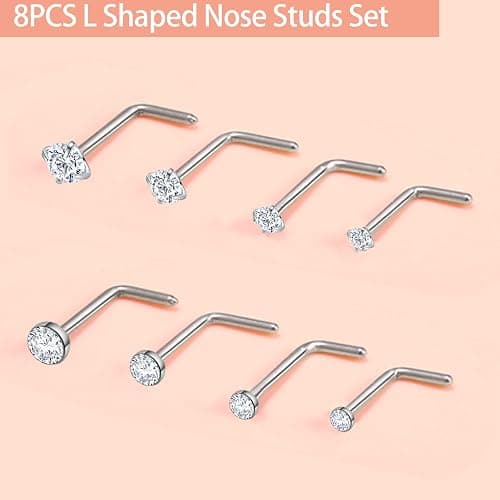Surgical Steel Nose Piercing Jewelry - 20G & 18G Nose Rings & Studs, Hoops 8mm-12mm, CZ Diamond 1.5mm-3mm, L-Shaped & Hoop Styles for Women & Men thumbnail 2