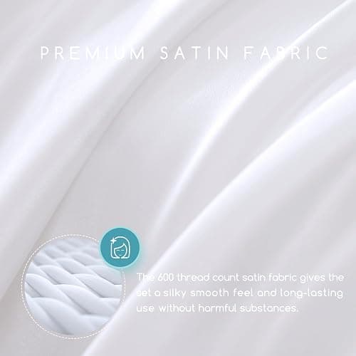 MR&HM Satin Bed Sheets, Full Size Sheets Set, 4 Pcs Silky Bedding Set with 15 Inches Deep Pocket for Mattress (Full, White) thumbnail 3