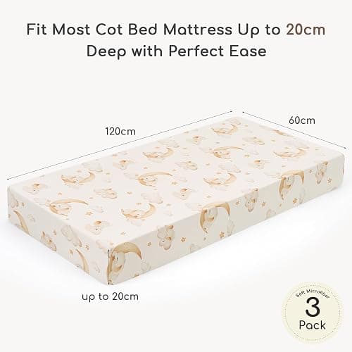 Yukkidds Drap Housse 60x120 Lit Bébé – Lot de 3 Drap Housse Bébé en Microfibre Respirante Drap Lit Bébé Ajustable avec Élastique 360° pour Lit et Berceau Ballon Brun thumbnail 2