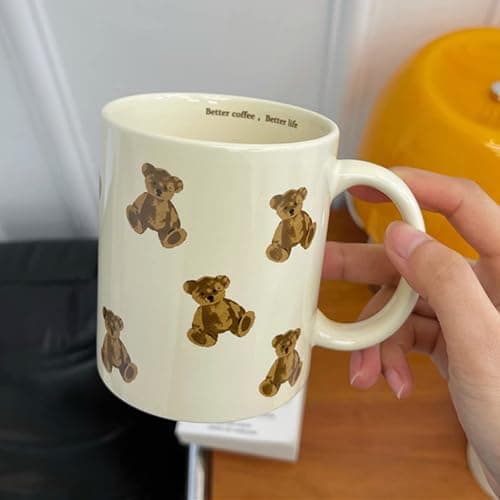 Heardbeli Cute Vintage Cartoon Bear Mugs Ceramic Coffee Mug Water Cup 350ml/12oz Funny Novelty Gift for Women Girls thumbnail 3