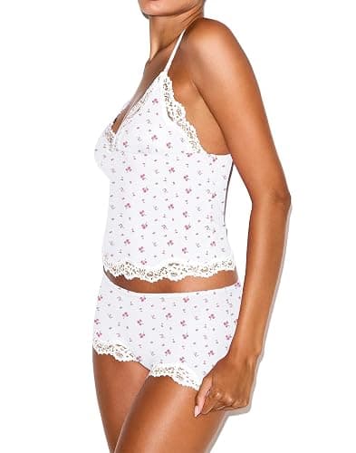 LEEDYA Womens Cami Pajama Set Sexy 2 Piece Sleeveless Pjs Summer V Neck Tank Top Y2K Lace Trim Sleepwear Lounge Set thumbnail 2