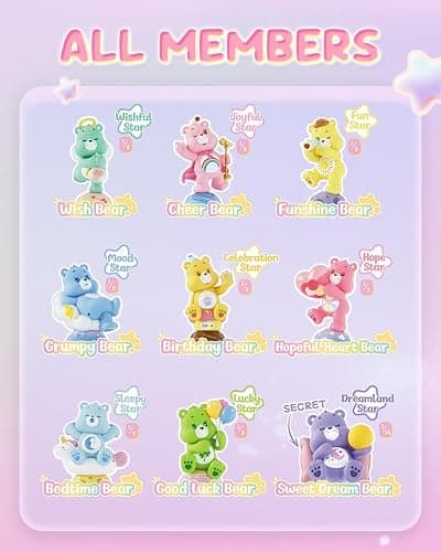 MINISO Care Bears Healing Planet Series Blind Box Soft Vinyl Toy Cute Mystery Animal Figurines, Collectible Surprise Gift Figure Model Random Design for Home Decor Birthday Gifts, Single Box thumbnail 4