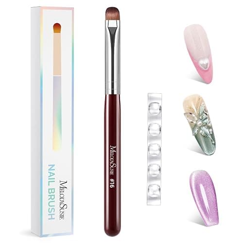 MelodySusie French Manicure with Rosewood Handles Nail Brush, Size #16 | Clean Up Brush, with Brush Holder, Professional Nail Art Tool for Acrylic Application, Powder, Extension & 3D Carving - Image 1