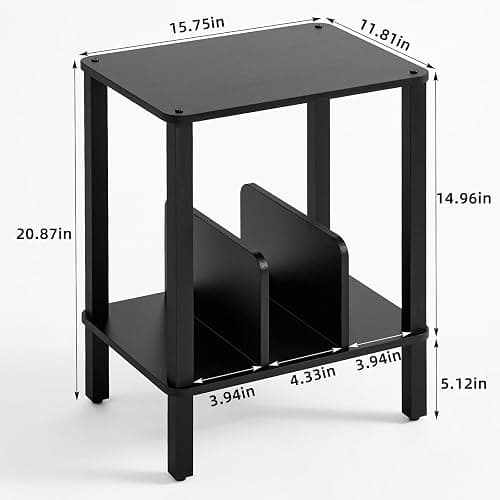 LELELINKY 2-Tier Record Player Stand with Vinyl Record Storage up to 100 Albums, Bedroom Record Holder and Multi-Functional End Table for Living Room, Black thumbnail 3