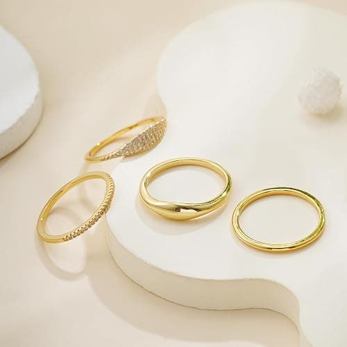 Fezodo Gold Stackable Rings for Women - Dainty 18K Realy Gold Plated Stackable Rings Infinity Thumb Ring Set Trendy Statement Promise Wedding Bands Engagement Ring for Women thumbnail 7