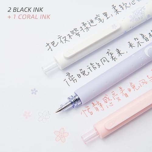 Kaco Gel Pens Cute Stationery 3 Pieces 0.5mm Fine Point, Quick Drying Pens for Journaling Aesthetic Office Supplies, 2 Black Ink and 1 Coral Ink thumbnail 8
