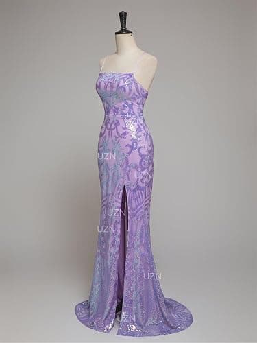 UZN Sequin Prom Dresses Sparkly Long 2025 Tight with Split Square Neck Formal Evening Party Gowns thumbnail 2