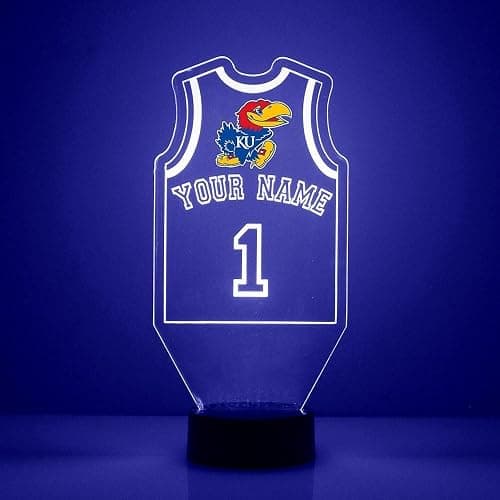 Custom University of Kansas Jayhawks Basketball Jersey LED Sign Night Light Lamp with Remote and Personalized Name or Image, Officially Licensed from the CLC by Mirror Magic Gifts, Made in the USA - Image 1