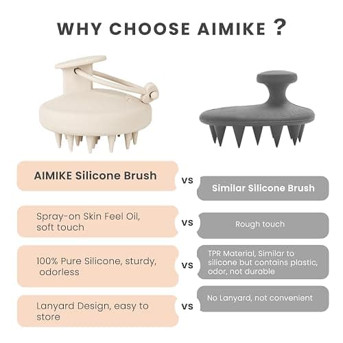 AIMIKE Scalp Massager Shampoo Brush, Soft Silicone Scalp Scrubber, Scalp Brush/Exfoliator for Washing Hair Dandruff, Scalp Massager Hair Growth Stimulator, Wet Dry Scalp Hair Scrubber - Oatmeal thumbnail 3