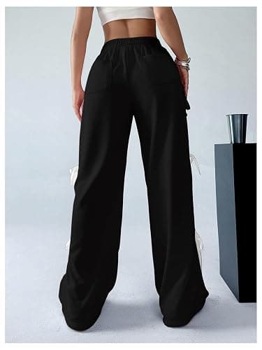Verdusa Women's Baggy Sweatpants Elastic Waist Casual Bow Wide Leg Pants with Pocket Y2K Going Out Travel Pants thumbnail 2