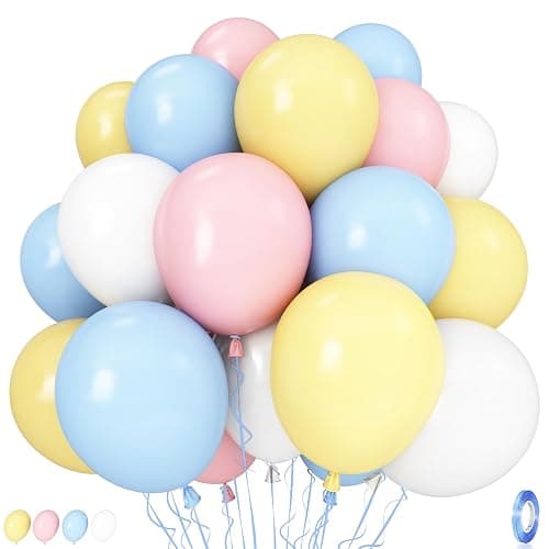 Pastel Balloons, 12 Inch 35PCS Light Pink Blue Yellow White Latex Balloon, Multicolor Balloon for Kids Graduation Easter Wedding Rainbow Party Birthday Bridal Baby Shower Party Decorations Supplies - Image 1