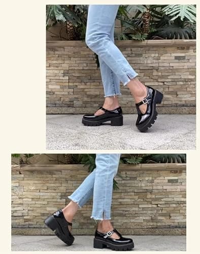 JOYSTRY Mary Jane Shoes for Women Girls, Black Platform Mary Janes Chunky Heel Kawaii Lolita School Shoes thumbnail 6