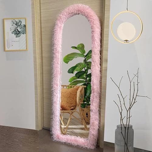UYRIE Fluffy Mirror Cover - 59"x16" Full Length Stretch Universal Ultra Soft Non-Slip Cover Warm Home Decor for Bedroom Cloakroom (Pink-Without Mirror, Suitable for 59"×16") thumbnail 6