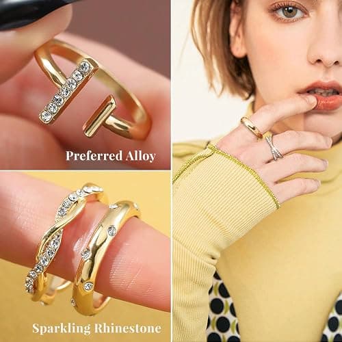 KISS WIFE Golden Silvery Black Kunckle Rings Set for Women, Dainty Simple Trendy Cute Stackable Finger Rings Pack, Perfect for Stacking Layering on Thumb and Knuckle, Mixed Size, Jewelry Gift thumbnail 3