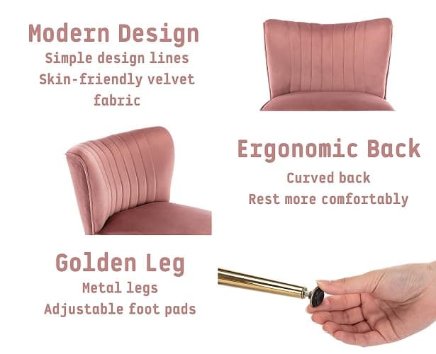Shunzhi Pink Velvet Accent Chairs Set of 2 with Golden Legs Upholstered Side Chairs Mid-Century Modern Slipper Chairs for Guest Room Comfy Armless Wingback Corner Single Sofa Living Room Chairs thumbnail 3