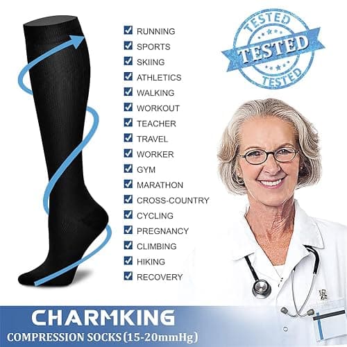 CHARMKING Compression Socks for Women & Men Circulation (3 Pairs) 15-20 mmHg is Best Support for Athletic Running Cycling thumbnail 6
