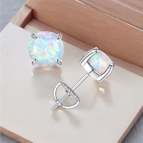 Hypoallergenic Earrings for Women: 925 Sterling Silver Rainbow Moonstone/Opal/Turquoise Screw Back Stud Earrings for Sensitive Ears Small Round Earrings Christmas Mother Day Jewelry Gifts (5mm/7mm) thumbnail 8
