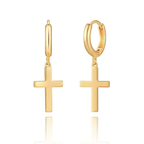 Gold Dangle Drop Hoop Earrings for Women Men Gold Plated Dainty Earrings Hypoallergenic Star Cross Huggie Hoops Jewelry for Everyday Wear - Image 1