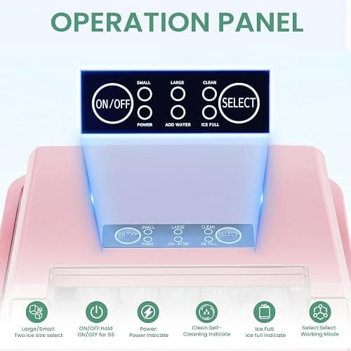 NEWBULIG Ice Makers Countertop with Handle, Portable Ice Machine, 9 Bullet Ice Cubes in 6 Mins, 26lbs in 24Hrs, Auto-Cleaning, with Basket and Scoop, for Home, Kitchen, RV, Camping,Light Pink thumbnail 8