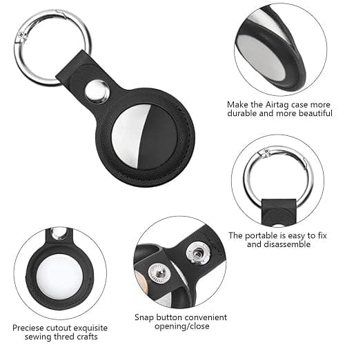 Ainiv AirTag Schutzhülle, Schutzhülle Kompatibel mit AirTags, Leder Keyring, Mini Apple AirTags Case, Hülle, Cover mit Schlüsselanhänger Schwarz thumbnail 2