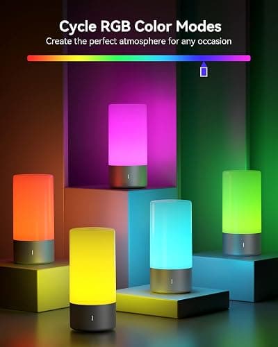 ROOTRO Table Lamp, [Advanced] Bedside Touch Control Lamp for Bedroom 3 Level Dimmable Warm White Lights with 256 RGB Color Mode Modern Deisgn Smart Nightstand Desktop LED Lamps Portable for Read thumbnail 3