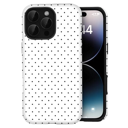 Amzfield Compatible with iPhone 16 Pro Case Cute Polka Dot Aesthetic Retro Design for Women Girls Fall Simple Chic Girly Pretty Dual Layer Hybrid Protection Elegant Case for iPhone 16 Pro-White - Image 1