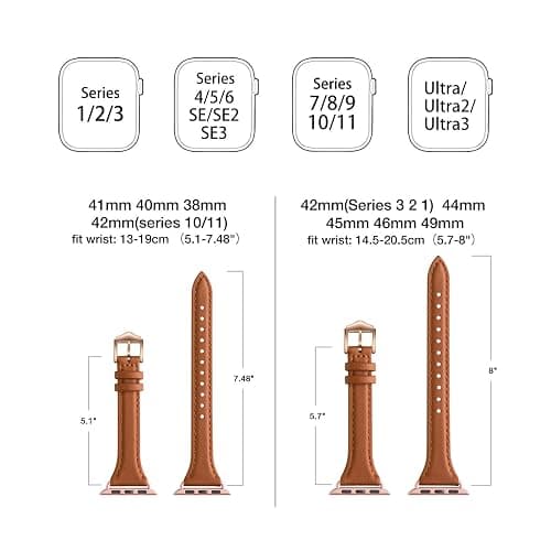 WFEAGL Compatible with Leather Apple Watch Band 41mm 40mm 38mm 42mm(series 11 10) Women, Top Grain Leather Strap Slim & Thin Replacement Wristband for iWatch Bands SE 3 2 1, Series 11 10 9 8 7 6 5 4 3 2 1 thumbnail 5